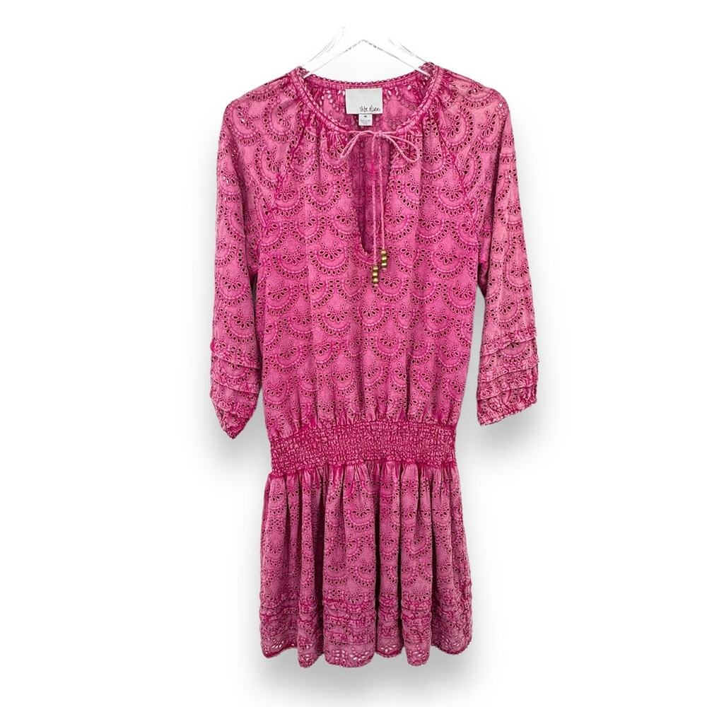 Chloe Oliver pink eyelet drop waist tassel beach mini summer dress M